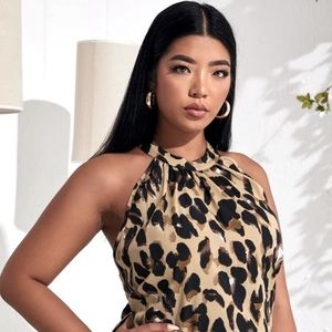 Sexy halter-style, modern, leapord print blouse.